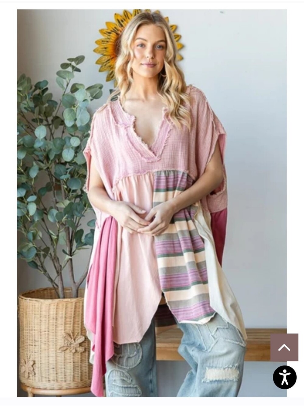 New!! Oli & Hali Oversized Mixed Fabric Babydoll Top in Pink, Sz Large